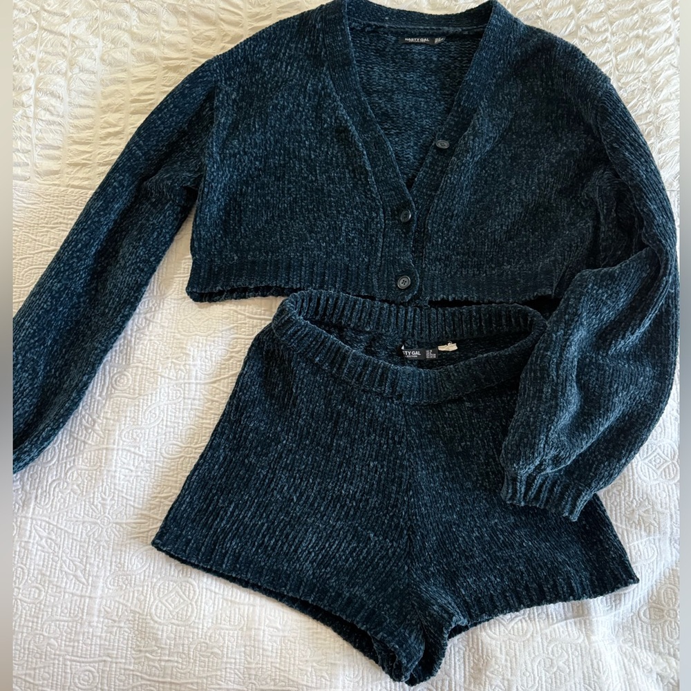 Nasty Gal Womens Chenille Chunky Cardigan and Shorts Lounge Set